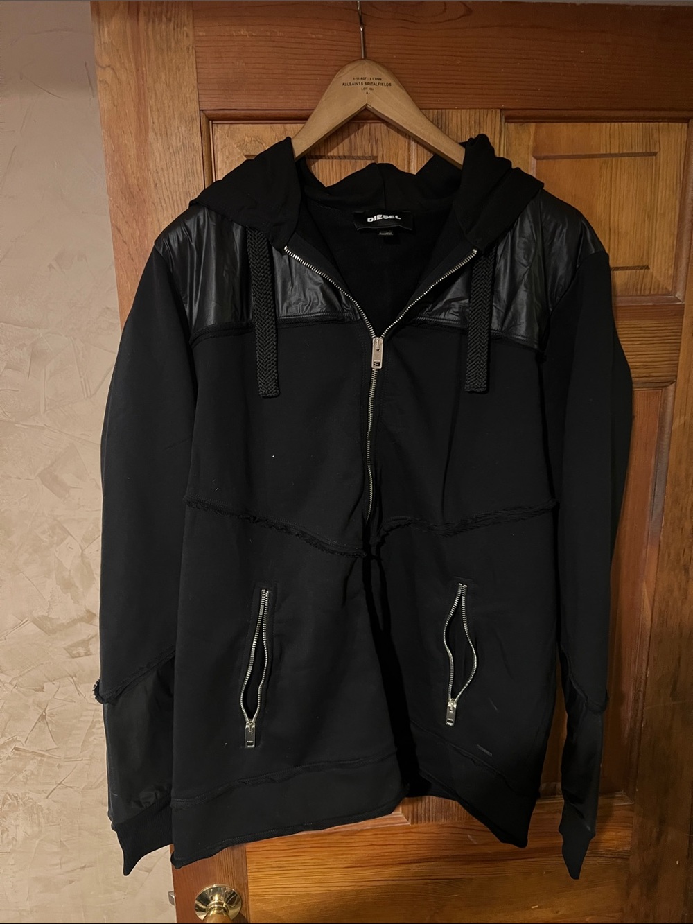 Diesel Black Hooded Zip-Up with Contrast Shoulder Panels